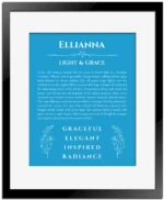 Ellianna custom name print for wall display in blue with black matte frame
