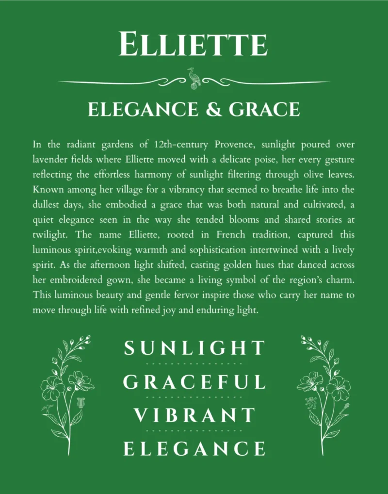 Elliette personalized wall art with the story of your name in dark green