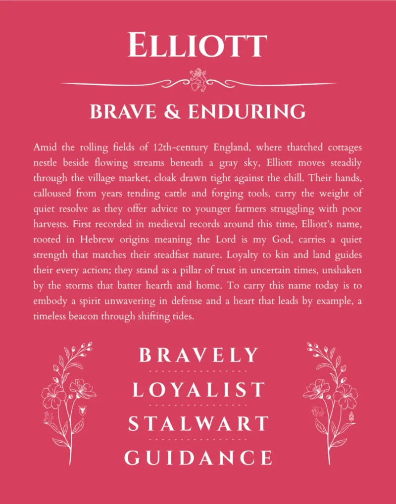 Elliott personalized name art with origin story in red