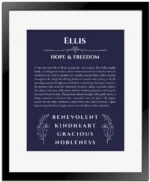 Ellis name meaning gift print in navy blue with black matte frame