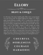 Ellory name origin print with meaning and traits in gray