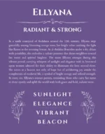 Ellyana personalized name print with origin and traits in purple