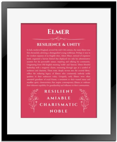 Elmer custom name print for wall display in red with black matte frame