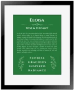 Eloisa name meaning gift print in dark green with black matte frame