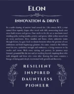 Elon personalized name art with origin story in navy blue