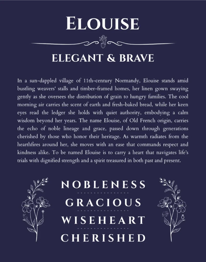 Elouise name meaning gift print in navy blue