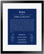 Elsa name meaning wall art by Get Your Story in deep blue with black matte frame