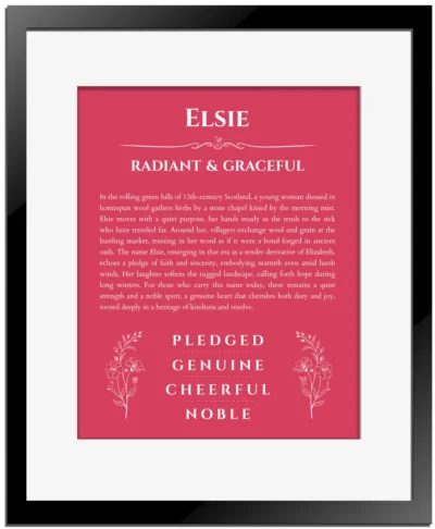 Elsie name meaning wall art by Get Your Story in red with black matte frame