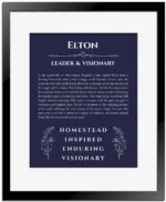 Elton personalized name meaning print in navy blue with black matte frame