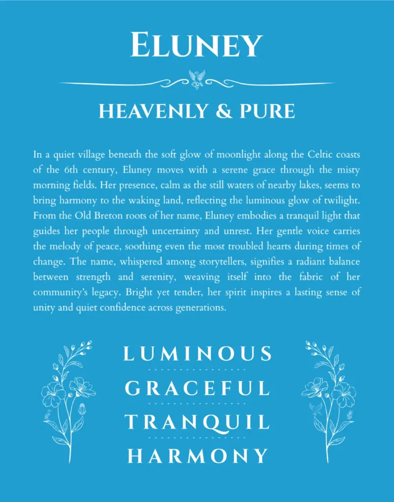 Eluney personalized wall art with the story of your name in blue