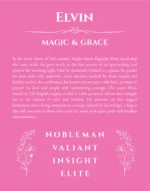 Elvin personalized name print with origin and traits in pink