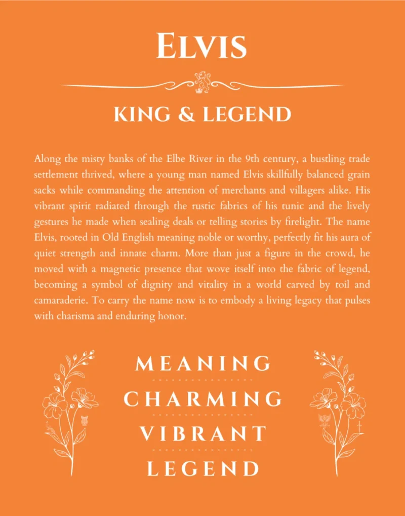 Elvis personalized name art with origin story in orange