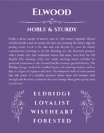 Elwood personalized name art with origin story in purple