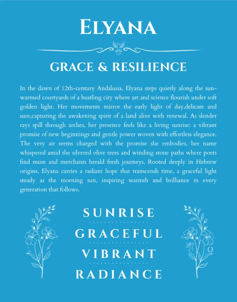 Elyana custom name art showing meaning and origin in blue