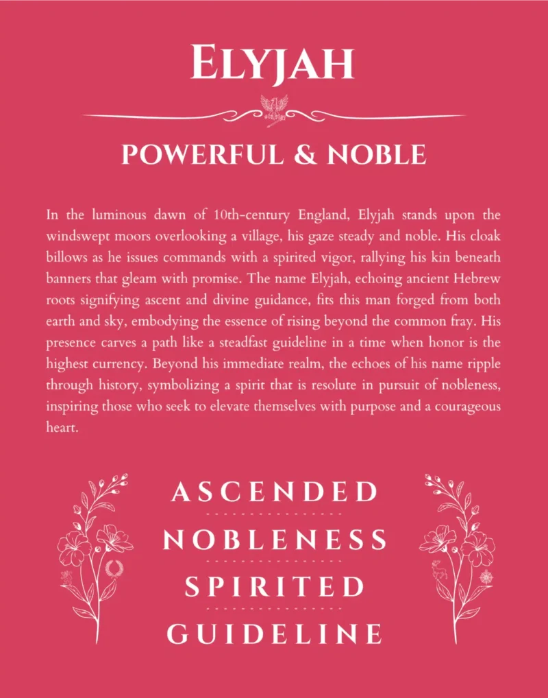 Elyjah name origin print with meaning and traits in red