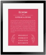 Elyon personalized name print with origin and traits in red with black matte frame