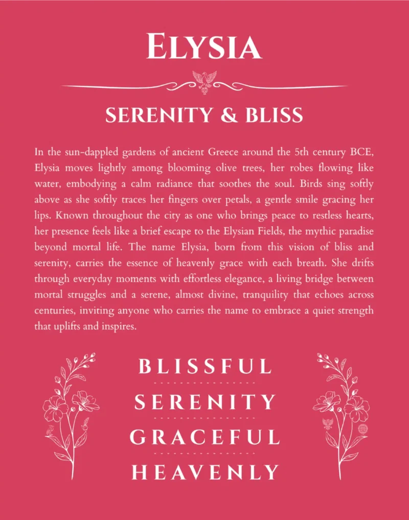 Elysia personalized name art with origin story in red