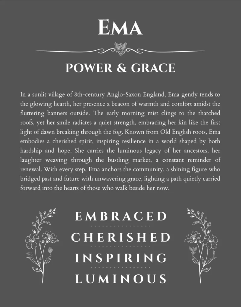 Ema name origin print with meaning and traits in gray