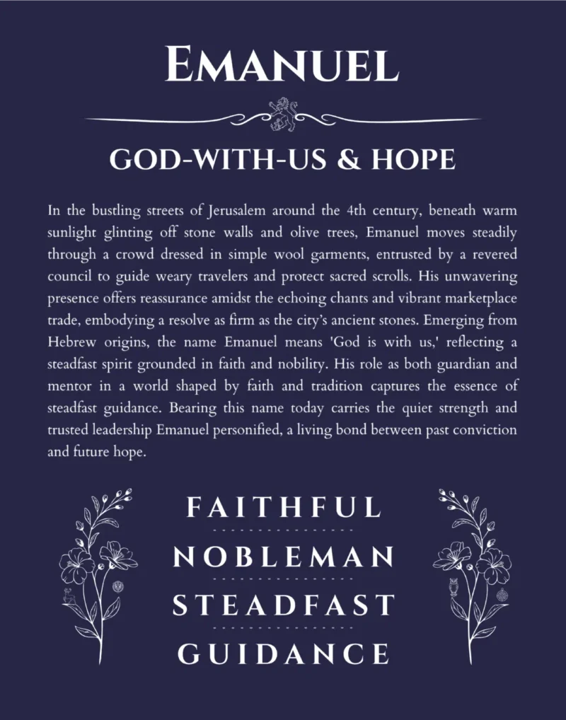Emanuel personalized name meaning print in navy blue