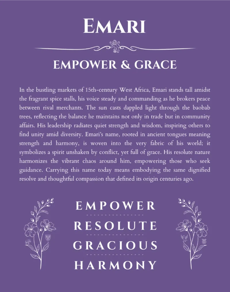 Emari personalized wall art with the story of your name in purple