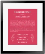 Emberleigh name meaning gift print in red with black matte frame