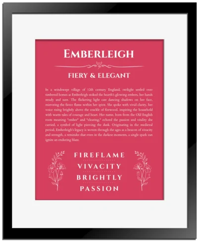 Emberleigh name meaning gift print in red with black matte frame