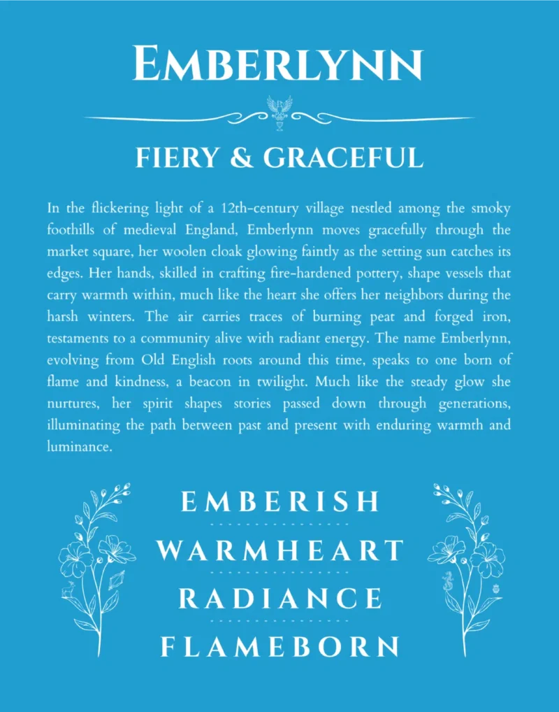 Emberlynn custom name art showing meaning and origin in blue