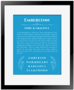 Emberlynn custom name art showing meaning and origin in blue with black matte frame