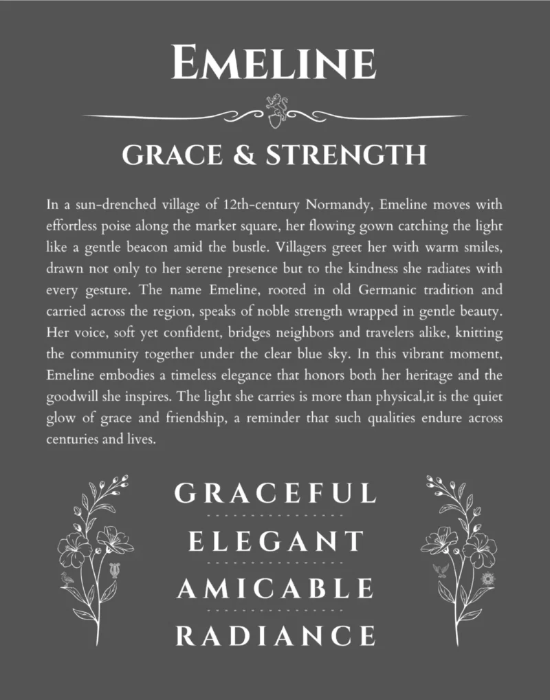 Emeline name meaning gift print in gray