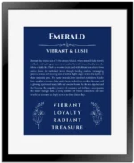 Emerald name meaning wall art by Get Your Story in deep blue with black matte frame