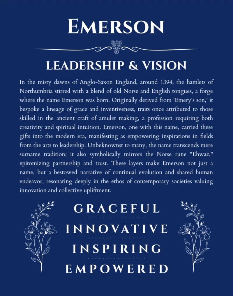 Emerson personalized wall art with the story of your name in deep blue