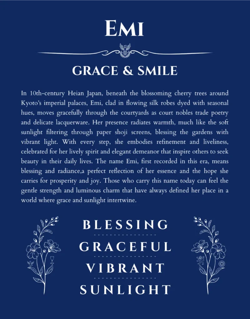 Emi name meaning gift print in deep blue