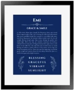Emi name meaning gift print in deep blue with black matte frame