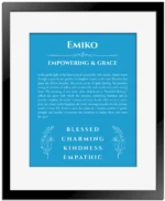 Emiko name meaning wall art by Get Your Story in blue with black matte frame