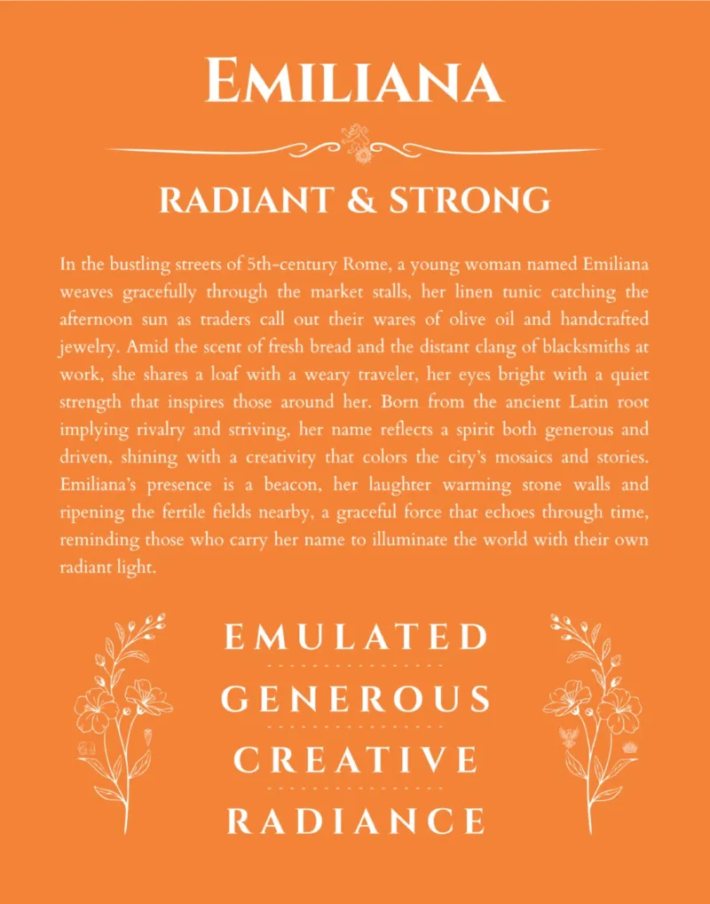 Emiliana personalized name meaning print in orange