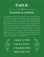 Emilie personalized name meaning print in dark green