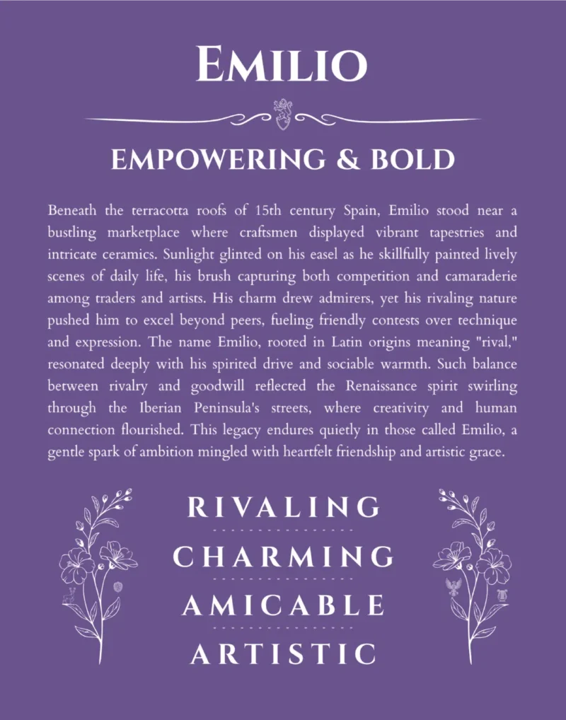 Emilio name meaning gift print in purple