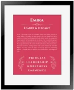 Emira name meaning gift print in red with black matte frame