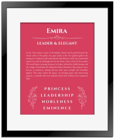 Emira name meaning gift print in red with black matte frame