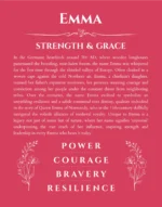 Emma custom name art showing meaning and origin in red