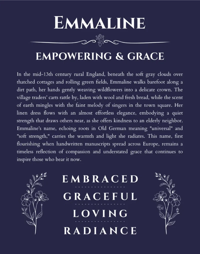 Emmaline name meaning gift print in navy blue