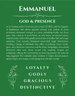 Emmanuel personalized name meaning print in dark green