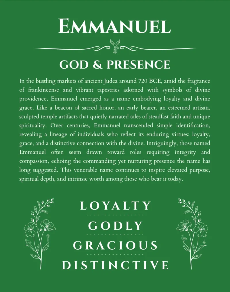 Emmanuel personalized name meaning print in dark green