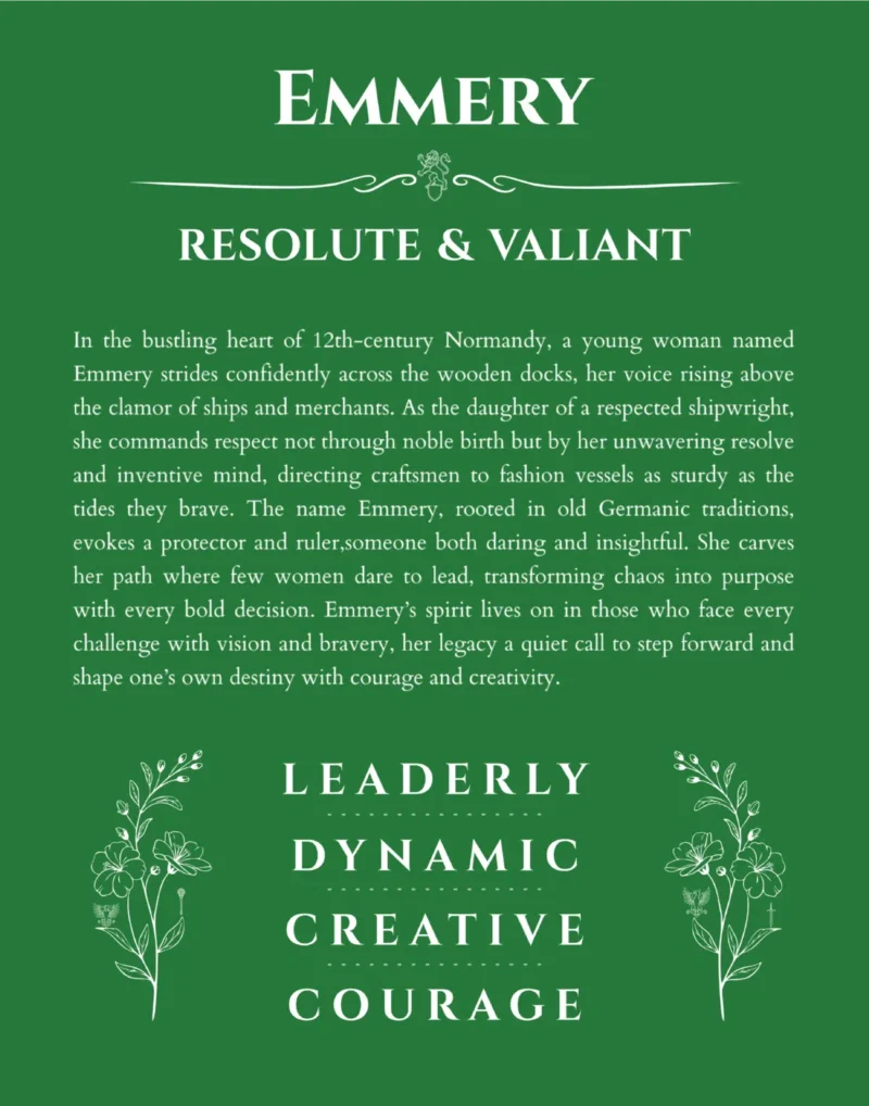 Emmery custom name meaning print in dark green