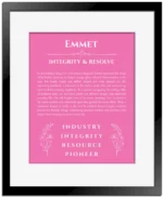 Emmet name meaning gift print in pink with black matte frame
