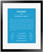 Emorie custom name print for wall display in blue with black matte frame