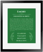 Emory name meaning gift print in dark green with black matte frame