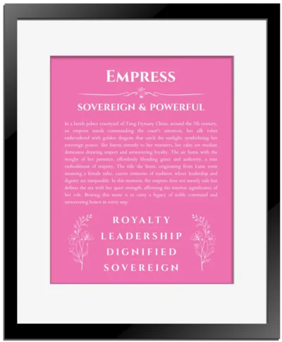 Empress custom name meaning print in pink with black matte frame