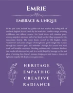 Emrie personalized name art with origin story in purple