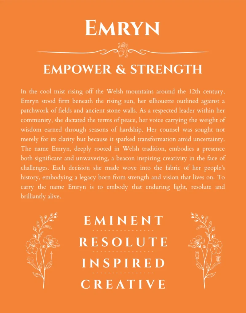 Emryn personalized wall art with the story of your name in orange